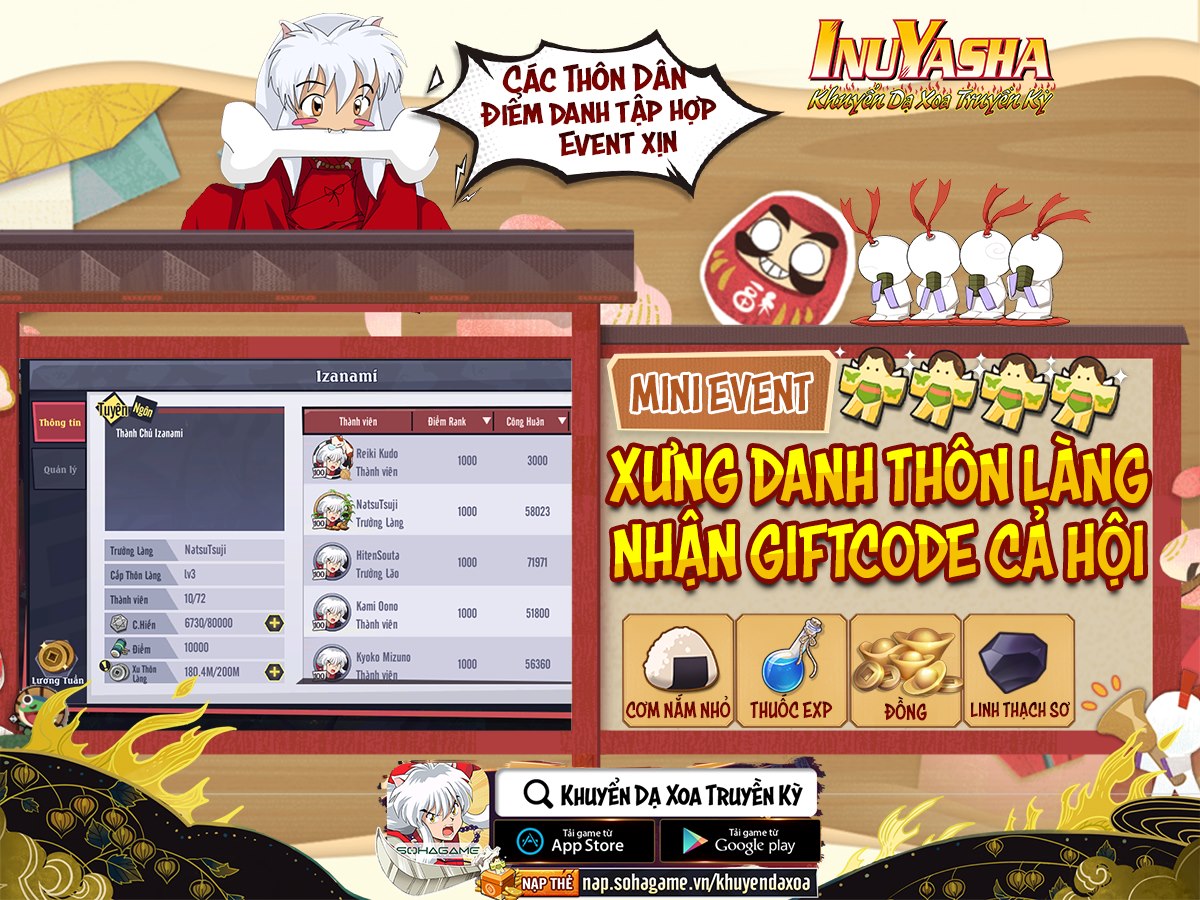 [Khuyển Dạ Xoa Truyền Kỳ - IP InuYasha] Sự Kiện Xưng Danh Thôn Làng - Cả Làng Nhận Giftcode