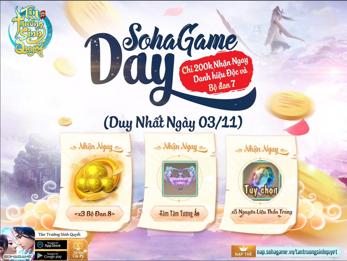 [Tân Trường Sinh Quyết] Tưng Bừng Khuyến Mãi Cực Hot - SohaGame Day Duy Nhất 3/11