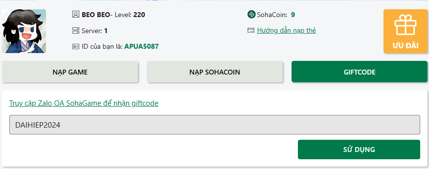 Full bộ code Đại Hiệp Xuất Chiêu mới nhất - Hướng dẫn cách nhập chi tiết
