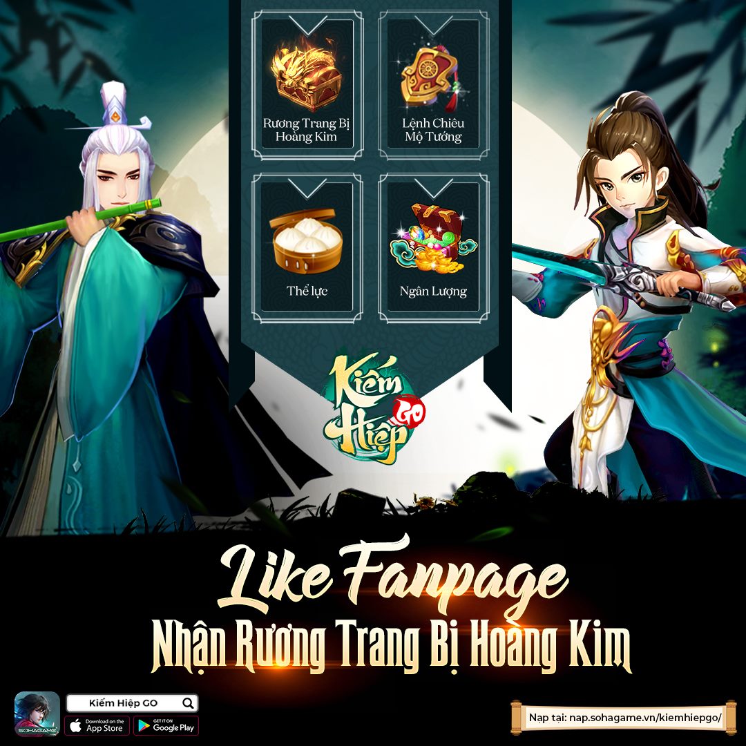 [Kiếm Hiệp GO] L.I.K.E FAN.PAGE NGAY, NHẬN RƯƠNG TRANG BỊ HOÀNG KIM 